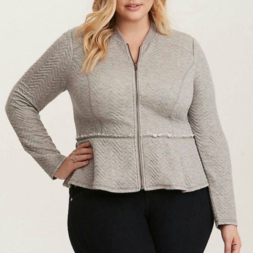 Torrid grey quilted zip peplum jacket blazer 1X